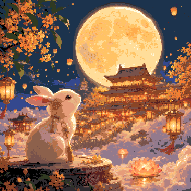 中秋月兔华灯（208x208格华丽版）拼豆图纸