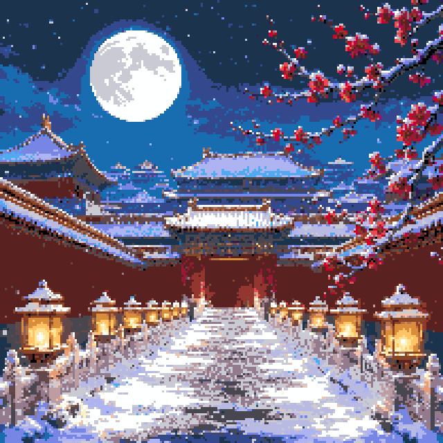 雪夜故宫（208x208格华丽版）拼豆图纸