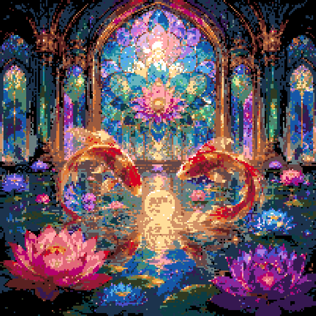 彩绘玻璃锦鲤（208x208格华丽版）拼豆图纸