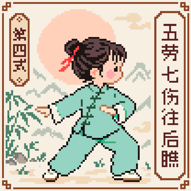 八段锦·第四式·五劳七伤往后瞧拼豆图纸