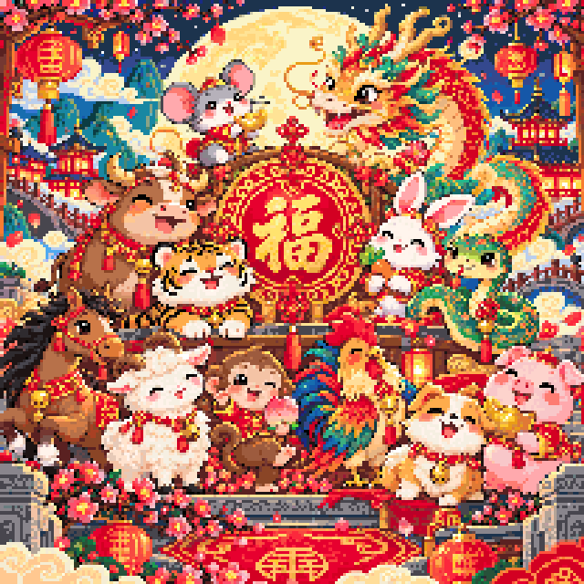 福满十二生肖贺新春（208×208）拼豆图纸