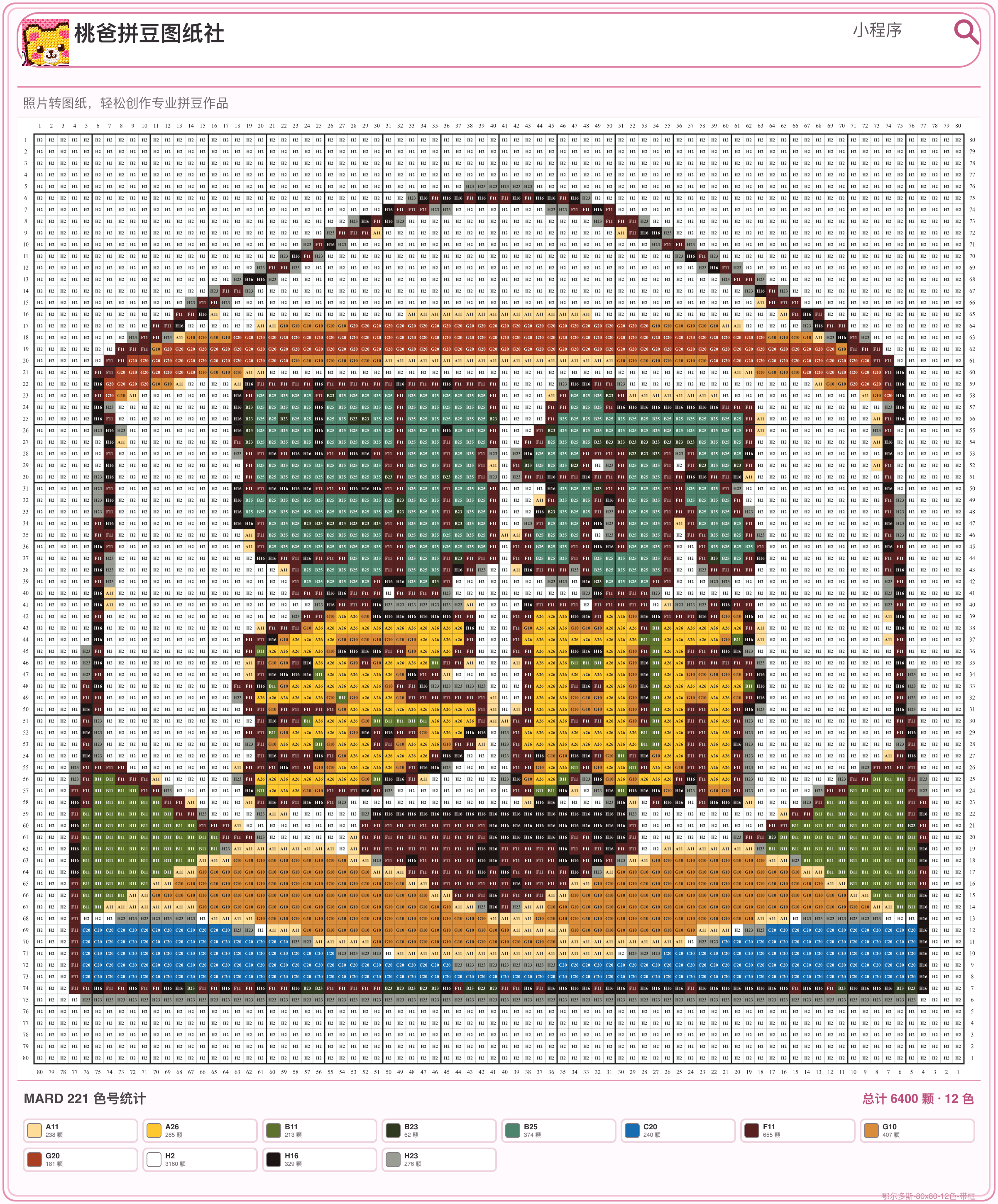 鄂尔多斯城市打卡牌拼豆图纸