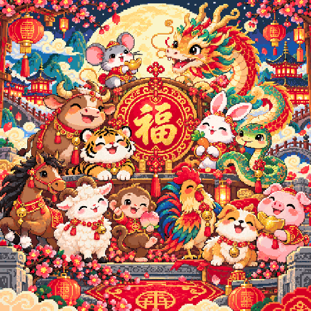 福满十二生肖贺新春（416×416）拼豆图纸